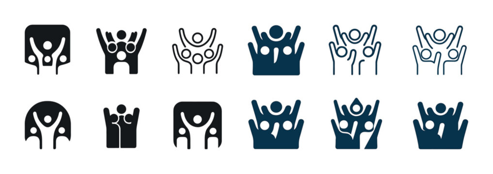 Diverse human figures icons set in black and white