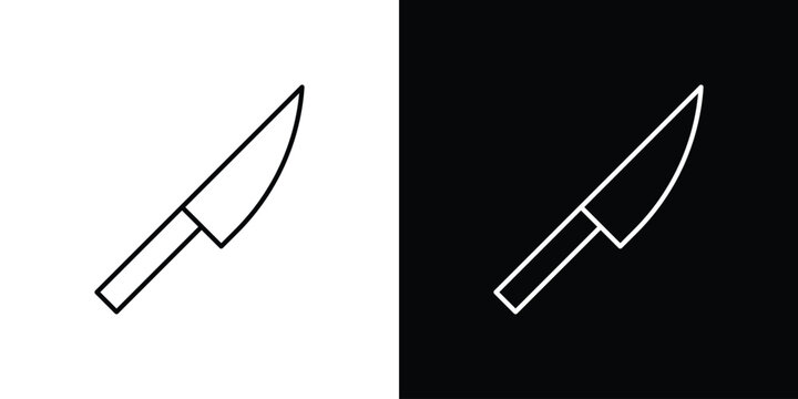 Kitchen knife icon outline set in black and white. thin line style.