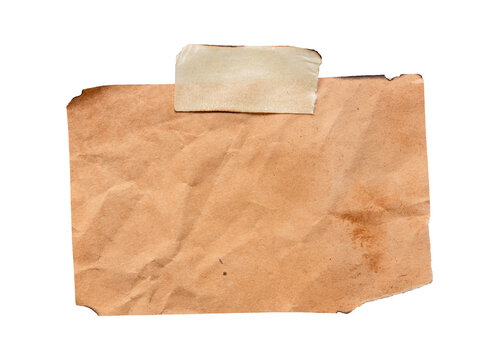 old burnt paper with paper tape isolated on white background
