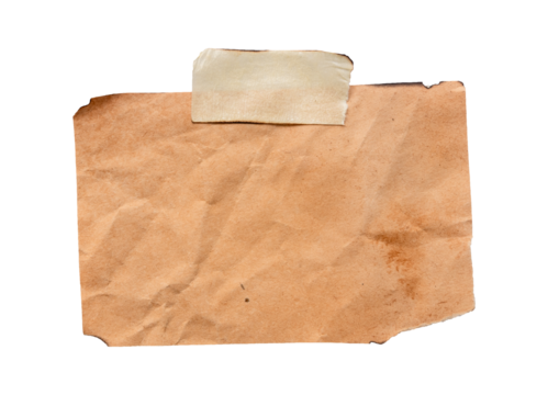 old burnt paper with paper tape isolated on white background