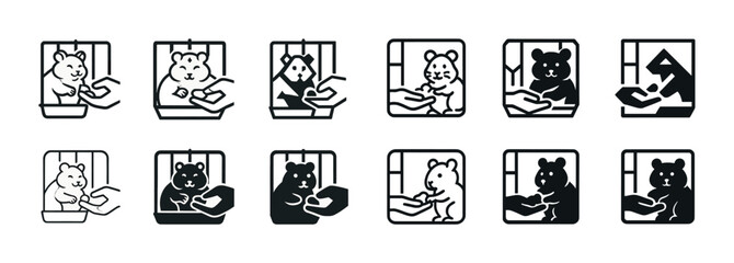 Fototapeta premium Minimalist animal icons: twelve stages of experimental interaction in black and white