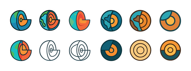 Geological earth layers illustration set with cross-sections
