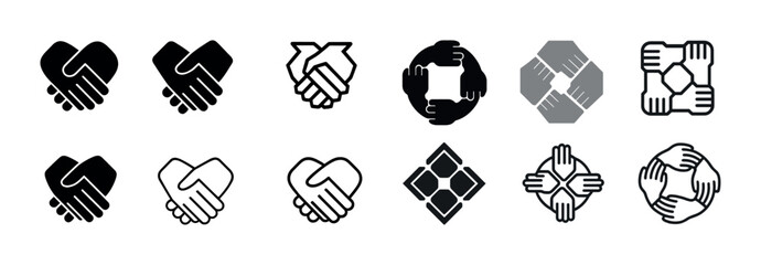 Diverse handshake icons representing unity and collaboration