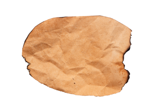 an old round paper with burnt edges separated on a white background