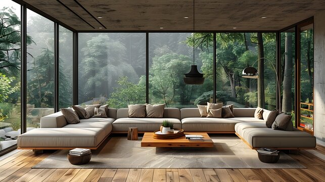 Modern Living Room Minimalist Oak White-Plaster Danish Scandinavian Style Soft Natural Light Oversized Beige Sofa Elegant Design Luxurious Calm Ambiance (AI-Generated)