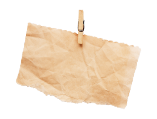 blank note paper hang on clothes pin isolated on white background