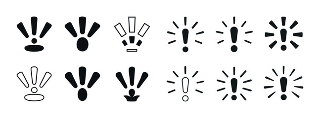 Set of black and white exclamation mark icons in various designs
