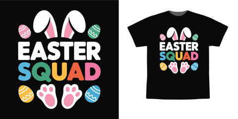 Cute Easter Squad T-Shirt Design with Bunny Ears, Paw Prints & Colorful Eggs – Kids Spring Holiday Graphic