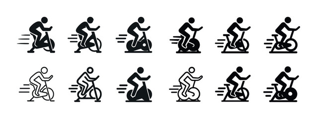 Naklejka premium Set of black fitness icons: cycling and running figures in motion