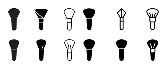 Assorted makeup brush icons collection in black and white