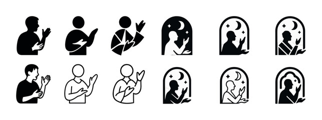 Naklejka premium Collection of applauding icon variations in minimalist black and white style