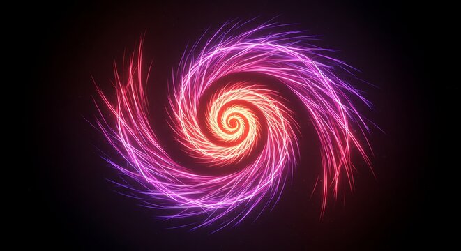 Glowing spiral vortex of red and purple light against a black background