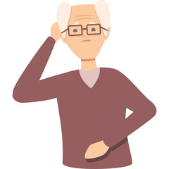 Elderly Man With White Hair And Glasses Scratching His Head Looking Confused Wearing A Maroon V Neck Sweater Over A Light Pink Collared Shirt Against A Transparent Background
