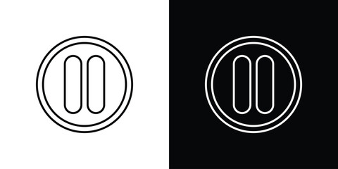 Pause button icon outline set in black and white. thin line style.