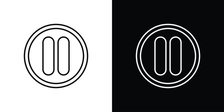 Pause button icon outline set in black and white. thin line style.