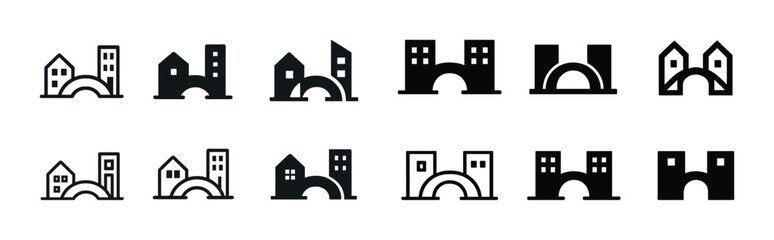 Naklejka premium Set of black house and building icons in various styles