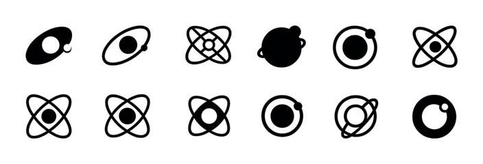 Collection of atomic orbit icons in black on white background