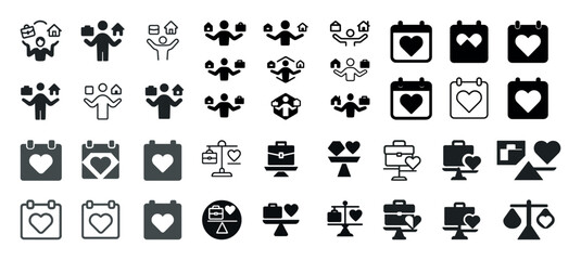 Naklejka premium Various heart and balance icons on calendar and scale themes