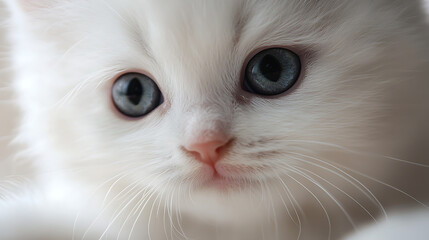 A kitten with blue eyes is looking at the camera
