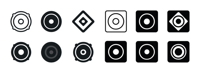 Abstract geometric speaker icon set with circular and square designs