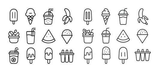 Line art ice cream and fruit icons collection