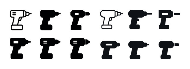 Obraz premium Set of cordless drill silhouettes in various styles and designs