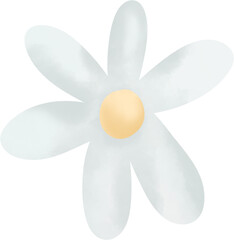 Simple Watercolor White Daisy with Yellow Center