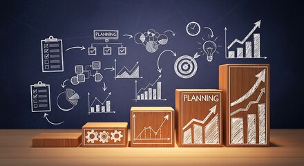 Creative business planning strategy showing success and growth in modern office, a visual representation of teamwork and innovation for corporate branding