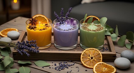 aroma candles with lavender, eucalyptus and orange for relaxing