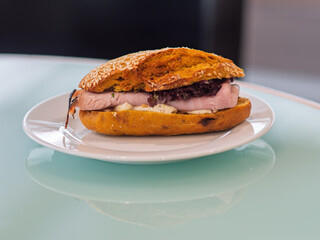 Delicious Artisan Sandwich with Roasted Turkey and Cranberry
