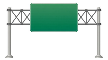 Blank green highway sign isolated on transparent background, awaiting personalized message, perfect for transportation, travel, or road trip themes