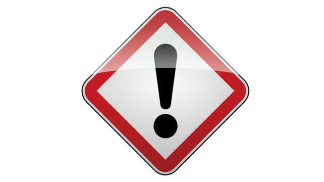 Be alert with this hazard warning sign isolated on transparent background, showing the need to pay attention and be aware of possible danger