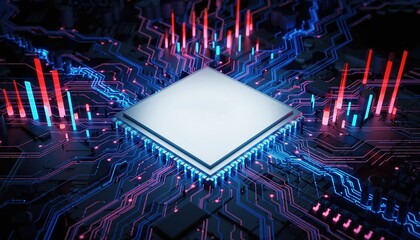 Futuristic Microchip Processor with Glowing Circuitry and Data Streams.