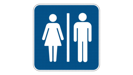 Simple restroom sign isolated on transparent background, indicating male and female facilities for easy wayfinding and convenience in public spaces