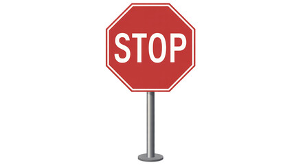 Bold stop sign isolated on transparent background, with white text for traffic safety, warning drivers to halt at intersections ahead