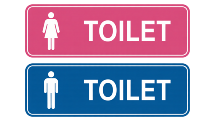 Restroom signs isolated on transparent background, indicating male and female toilets for accessibility and inclusivity in public spaces