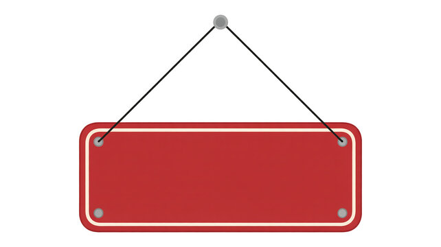 Hanging red sign isolated on transparent background, for your message, add store hours, promotions or important announcements beautifully