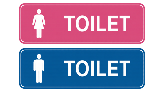 Restroom signs isolated on transparent background, indicating male and female toilets for accessibility and inclusivity in public spaces