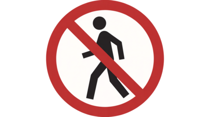 Prohibited pedestrian crossing icon isolated on transparent background, for safety awareness in restricted areas and private property signage