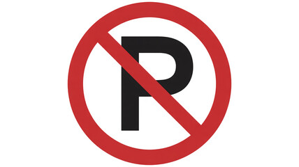 Bold red no parking symbol isolated on transparent background, communicating clear restrictions and easy to understand traffic regulation signage