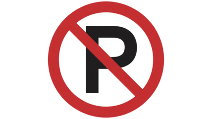 Bold red no parking symbol isolated on transparent background, communicating clear restrictions and easy to understand traffic regulation signage