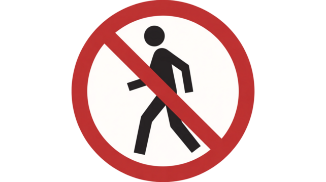 Prohibited pedestrian crossing icon isolated on transparent background, for safety awareness in restricted areas and private property signage