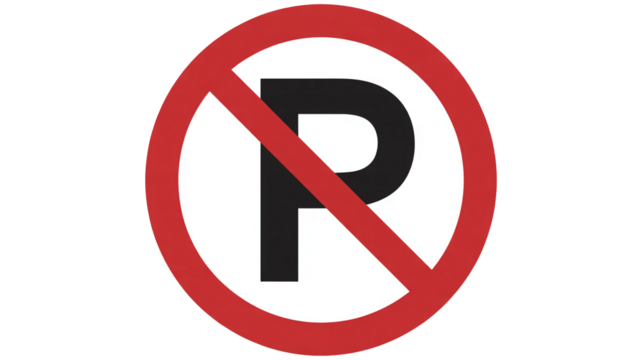 Bold red no parking symbol isolated on transparent background, communicating clear restrictions and easy to understand traffic regulation signage