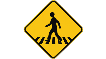 Safety first isolated on transparent background with this bright yellow pedestrian crossing sign for urban planning and traffic awareness