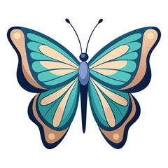 Teal and tan butterfly illustration with dark outline Keywords: butterfly, insect, teal, tan, beige, blue, dark blue, grey, black outline, wings
