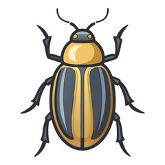 Yellow and Gray Striped Beetle Insect Illustration on White Background vector