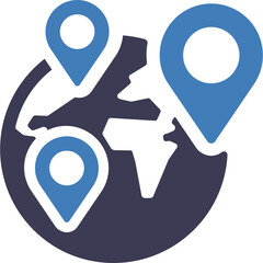 Global Location Icons Representing Worldwide Destinations And Navigation With Blue Map Markers On A Dark Globe Against A Transparent Background symbolizing Travel And Exploration Concepts