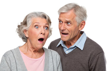 Shocked elderly couple. Shock. Astonishment. Accident. Suit. Nice middle-aged man. Fraud. Deceived.