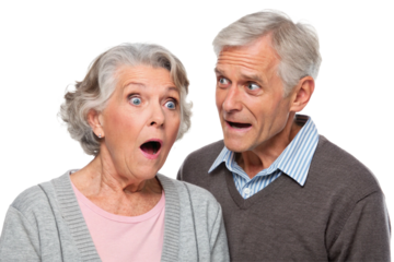 Shocked elderly couple. Shock. Astonishment. Accident. Suit. Nice middle-aged man. Fraud. Deceived.