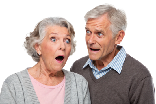 Shocked elderly couple. Shock. Astonishment. Accident. Suit. Nice middle-aged man. Fraud. Deceived.